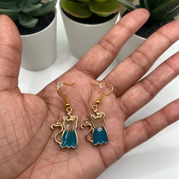 Halloween Blue Cat Drop Earrings - Picture 7 of 7